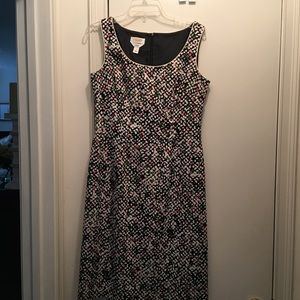 Talbots dress, size 8, stretch, black with multi-colored print
